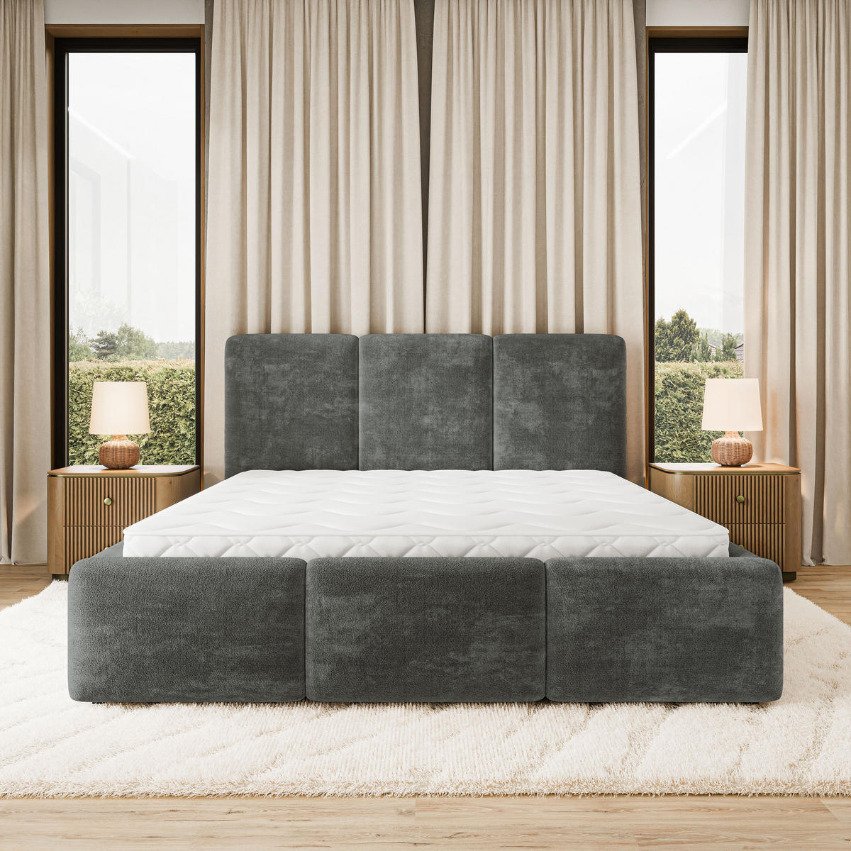 POLSTERBETT MORENA LM 160x200 cm mit Bettkästen - Grau - Grau, Holz (160/200cm) - MASSENO