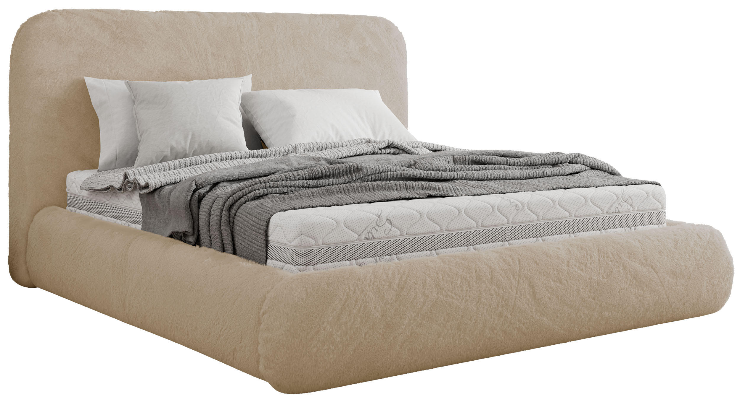 POLSTERBETT BENEA CLASSIC 200/200 - Creme Plüsch - ohne Matratze - Creme, Textil (200/200cm) - MKS