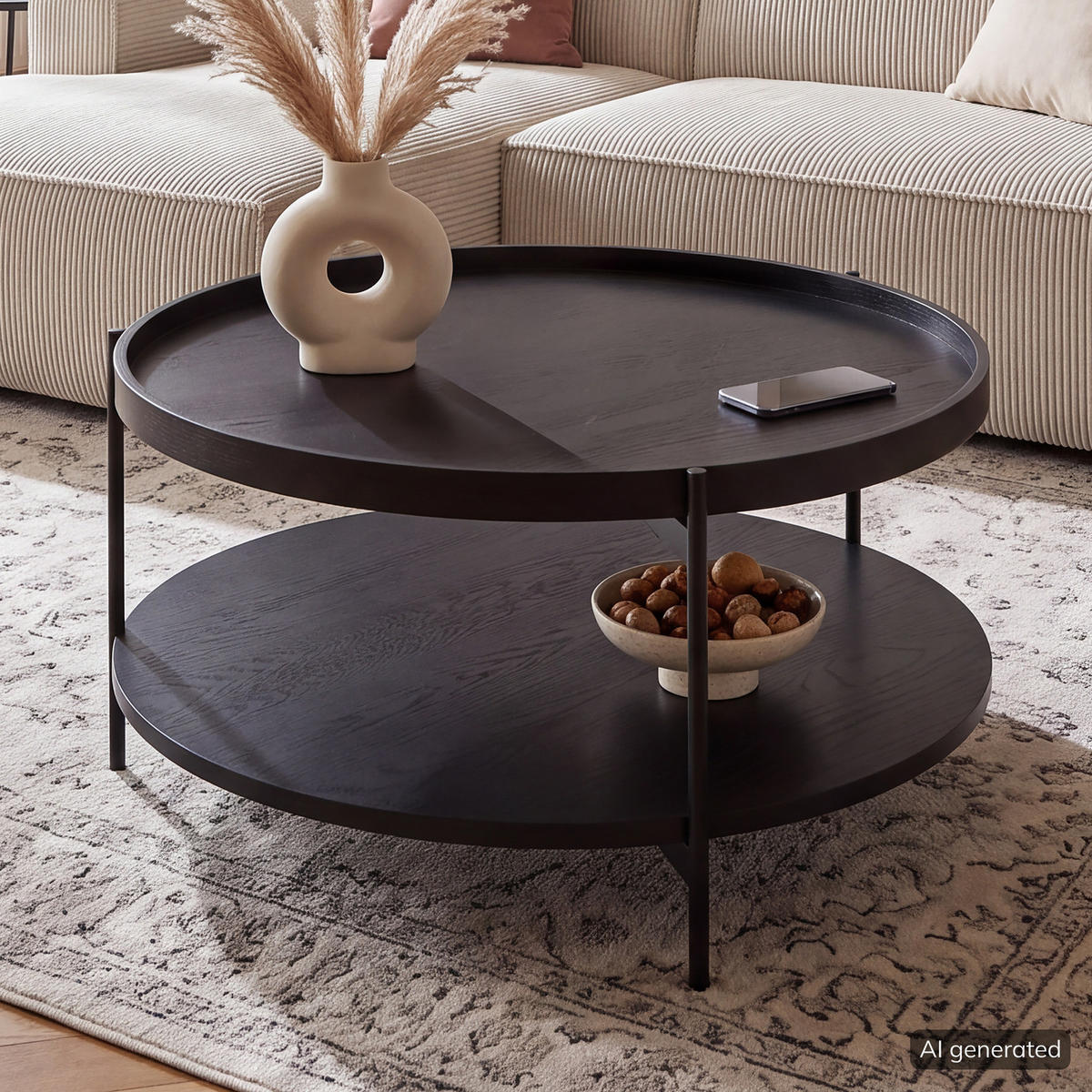 COUCHTISCH - MDF / Metall - Eichefarben/Schwarz, Holzwerkstoff/Metall (82/82/40cm) - home24