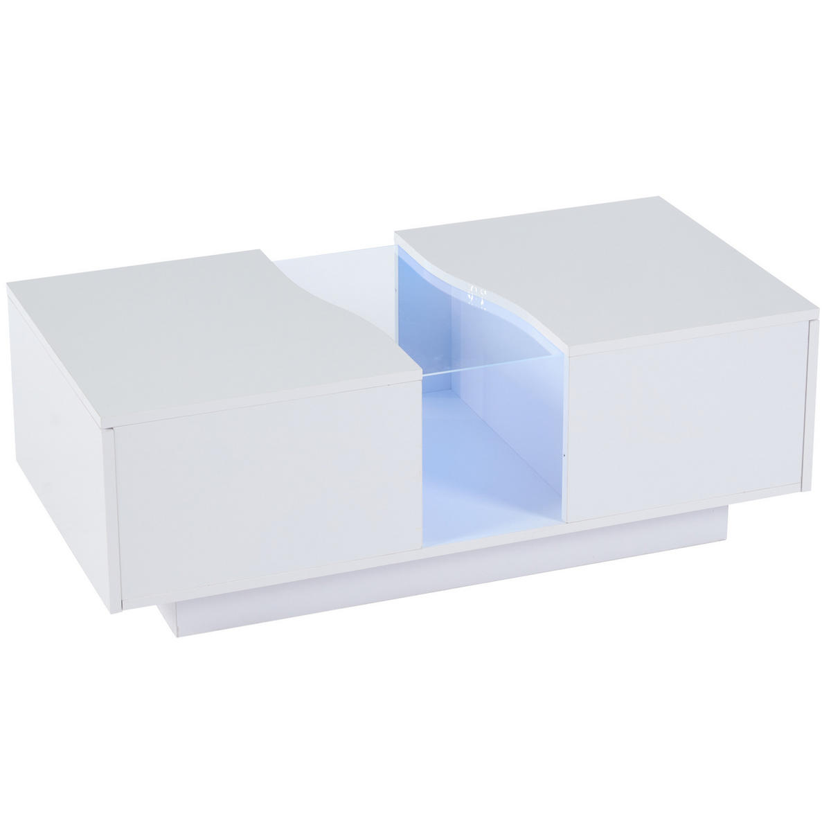 COUCHTISCH aus MDF 100x50x35 cm in Weiß mit LED-Beleuchtung & 2 Schubladen - Weiß, Holzwerkstoff (100/50/35cm) - Modfu