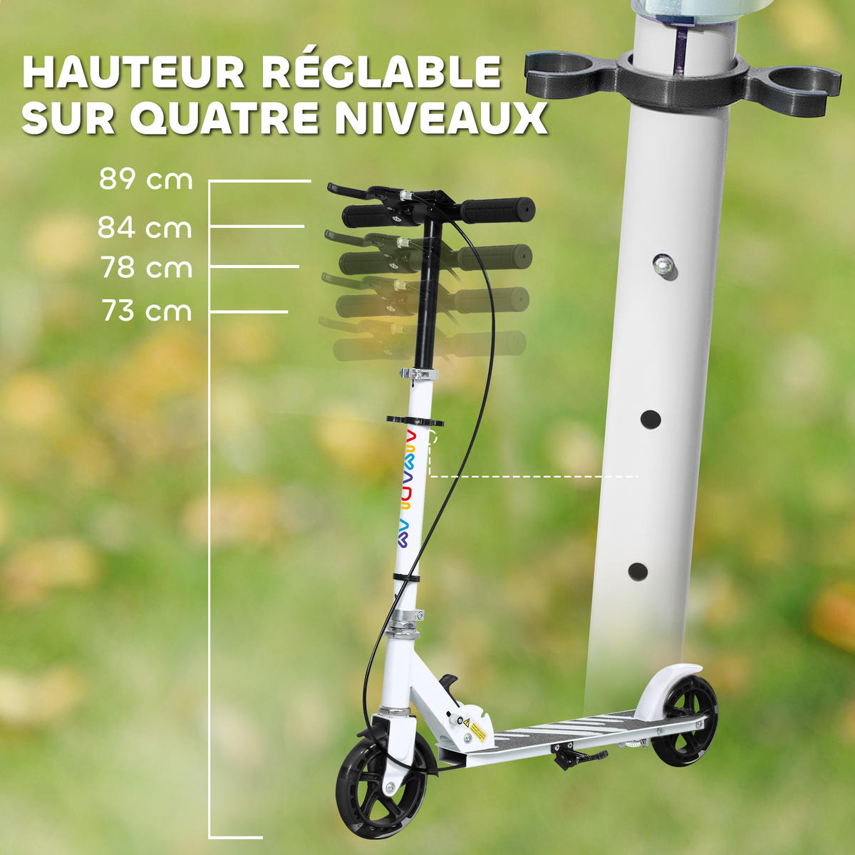 KINDERSCOOTER DE-16965 LED-Leuchten 4-fach höhenverstellbar Weiß - Weiß, Kunststoff (73/36/89cm) - ComfortXL