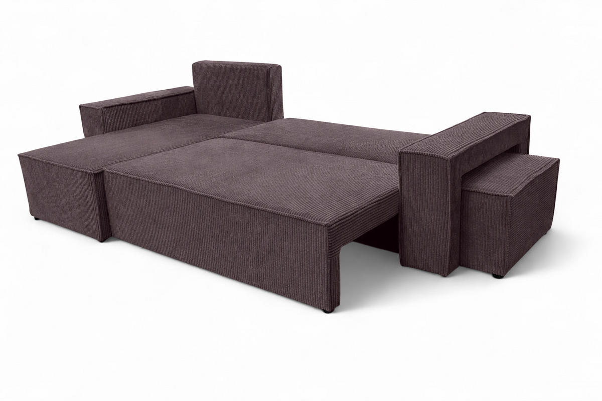 ECKSOFA Mit Schlaffunktion Und Pouf, Cordstoff Poso, Dunkelgrau, Links, Best L Mit Pouf - Dunkelgrau, Holz (244/145cm) - Kaiser Möbel