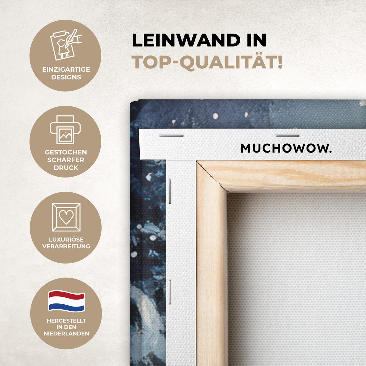 LEINWANDBILD Weihnachtsdorf - Häuser - Schnee - Weihnachten 90x90 cm - Sandfarben, Textil (90/90cm) - MuchoWow