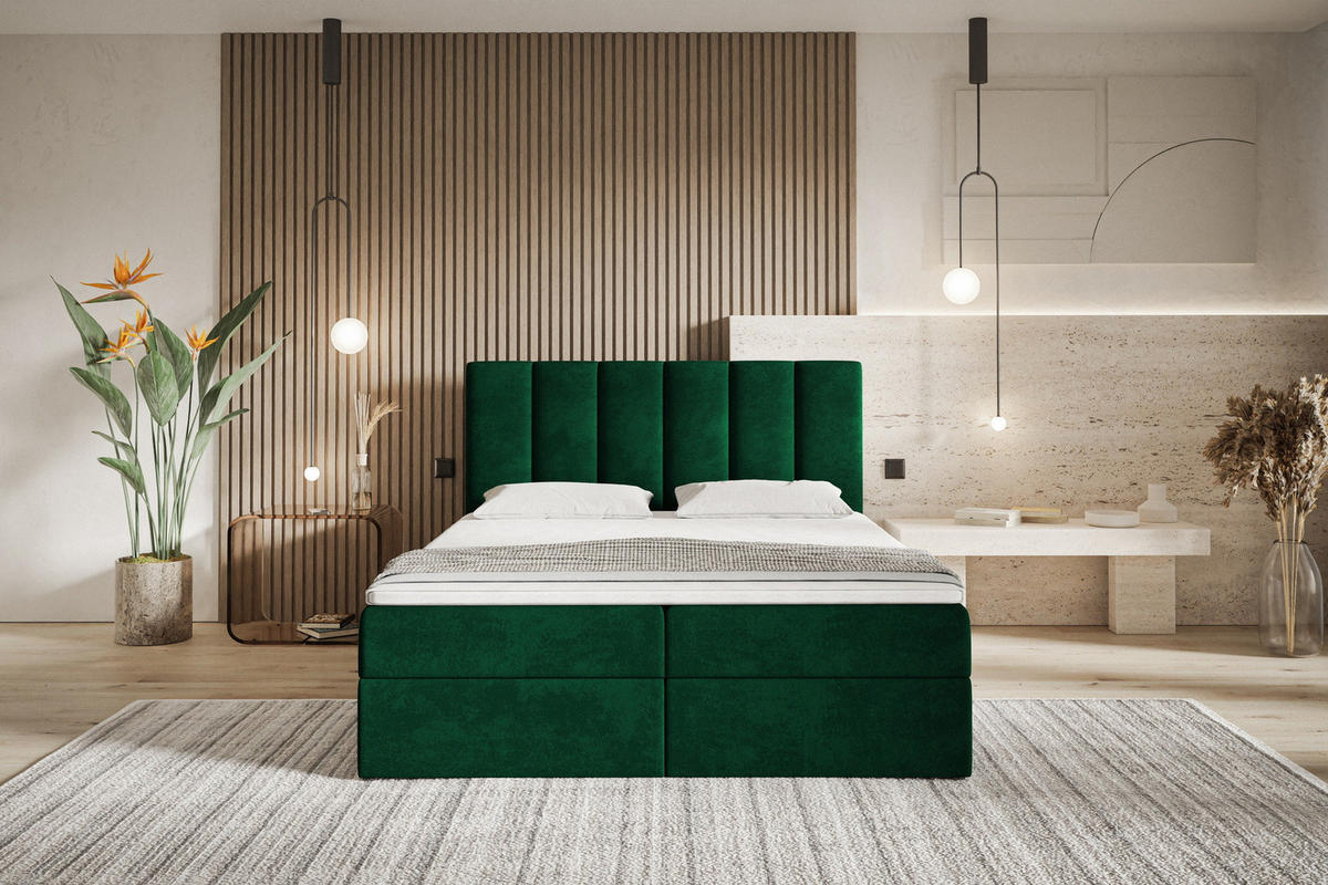 BOXSPRINGBETT 160x200 Foro, Samt, Matratze und Bettkasten, Grün - Grün, Holz/Textil (160/200cm) - Emporius