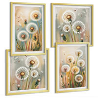 BILDER SET 4er Set - 50x50 cm & 40x60 cm Goldrahmen - Löwenzahnblüten, pastellfarbene Gräser - Goldfarben, Kunststoff (50/50cm) - TULUP