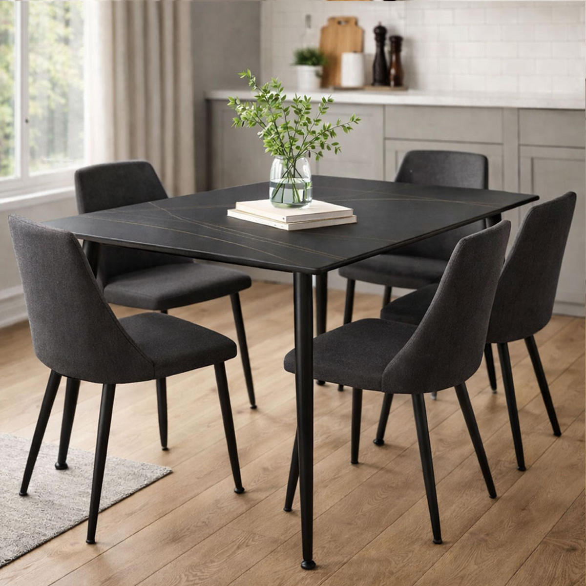 ESSTISCH Rion Marmor Schwarz 160 / 90 / 76cm - Schwarz/Grau, Holz/Keramik (90/160/76cm) - Feldmann-Wohnen