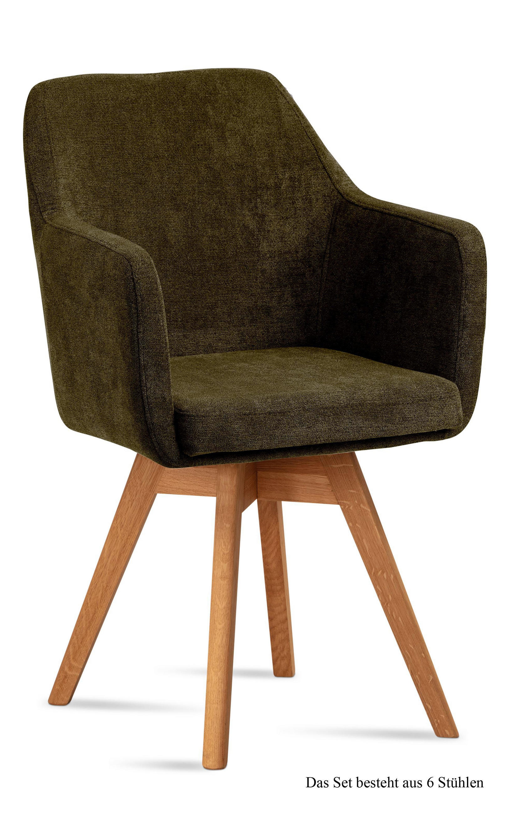 ARMLEHNSTUHL drehbar (6er-Set) Dorry 57x87x60 Eiche geölt/Khaki - Dunkelgrün/Eichefarben, Kunststoff (60/87/57cm) - 58aufmkessel