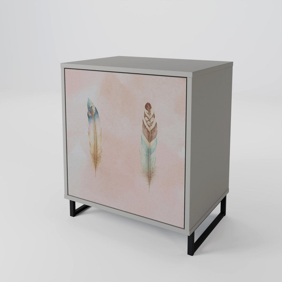 SIDEBOARD THE DELIQUESCE, Grau, 57,5x42x72,5 cm, Schwarze Metallfüße - Multicolor/Schwarz, Holzwerkstoff/Metall (57.5/72.5/42cm) - SpaceRebels