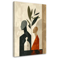 LEINWANDBILDER, Minimalistische Frauensilhouetten mit botanischen Akzenten - Grau, Textil (70/100cm) - Feeby
