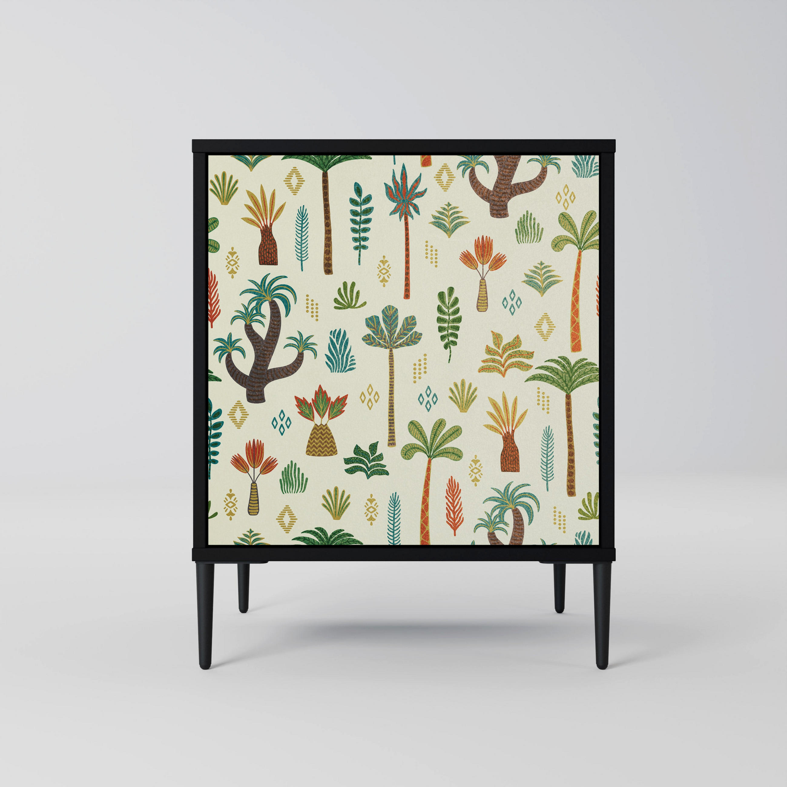 SIDEBOARD PALM SPRING, Schwarz, 57,5x42x72,5 cm, Schwarze Metallfüße - Multicolor/Schwarz, Holzwerkstoff/Metall (57.5/72.5/42cm) - SpaceRebels