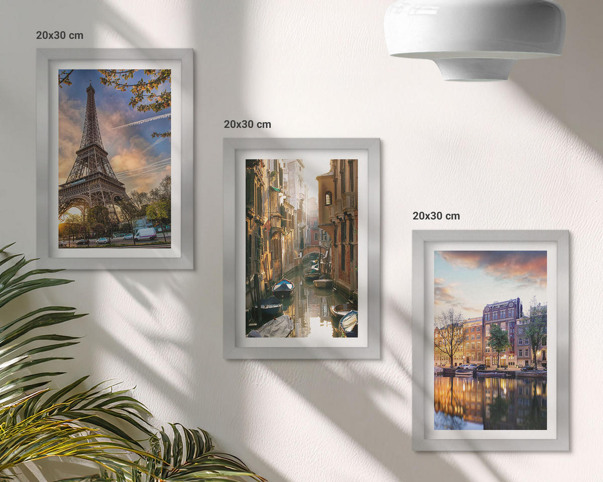 BILDER SET 3er Set - 20x30 cm Silberner Rahmen - Eiffelturm Venedig Amsterdamer Kanäle - Silberfarben, Kunststoff (20/30cm) - TULUP