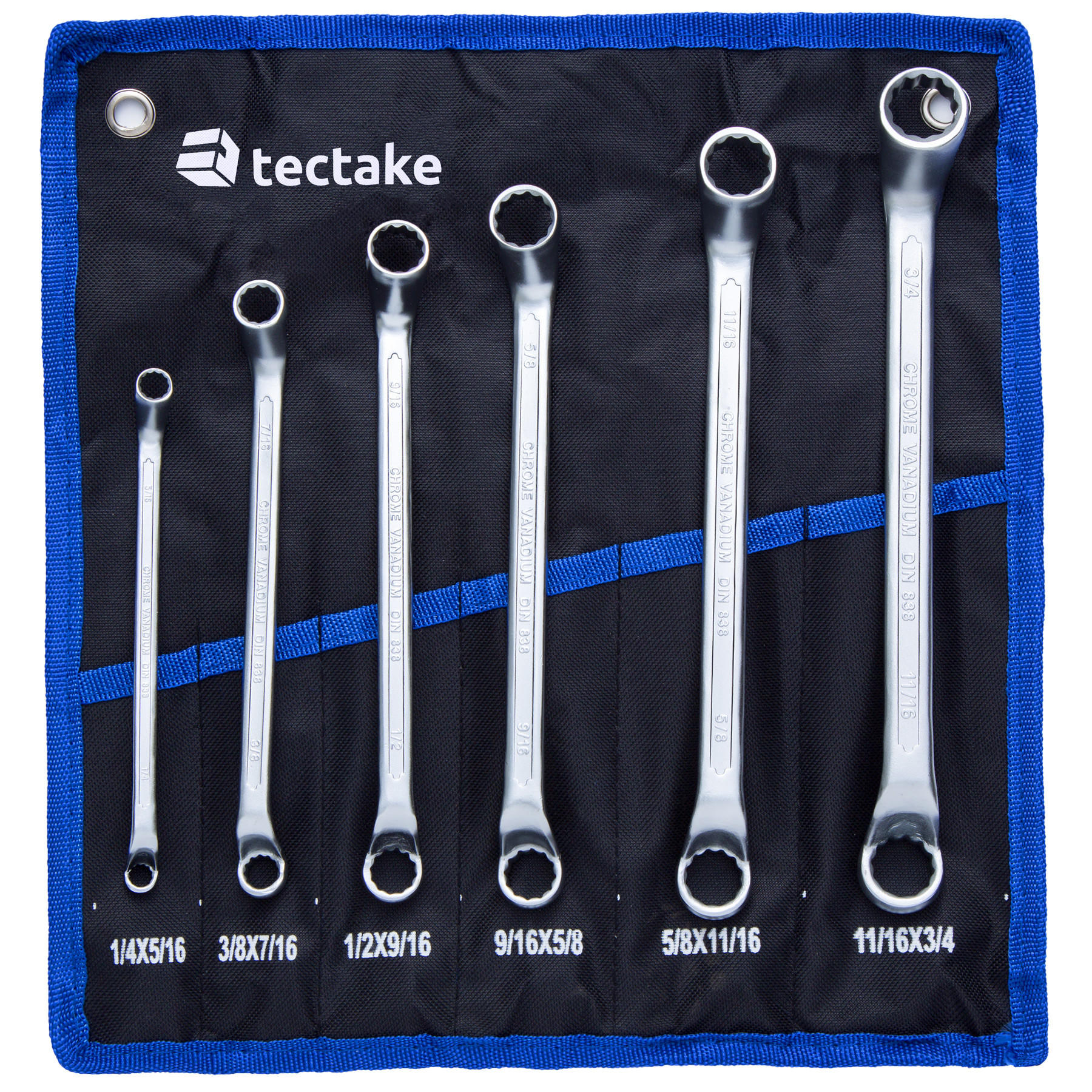 DOPPELRINGSCHLÜSSELSATZ, inklusive Rolltasche mit Ösen,schwarz - Schwarz, Metall (35/31/2cm) - tectake