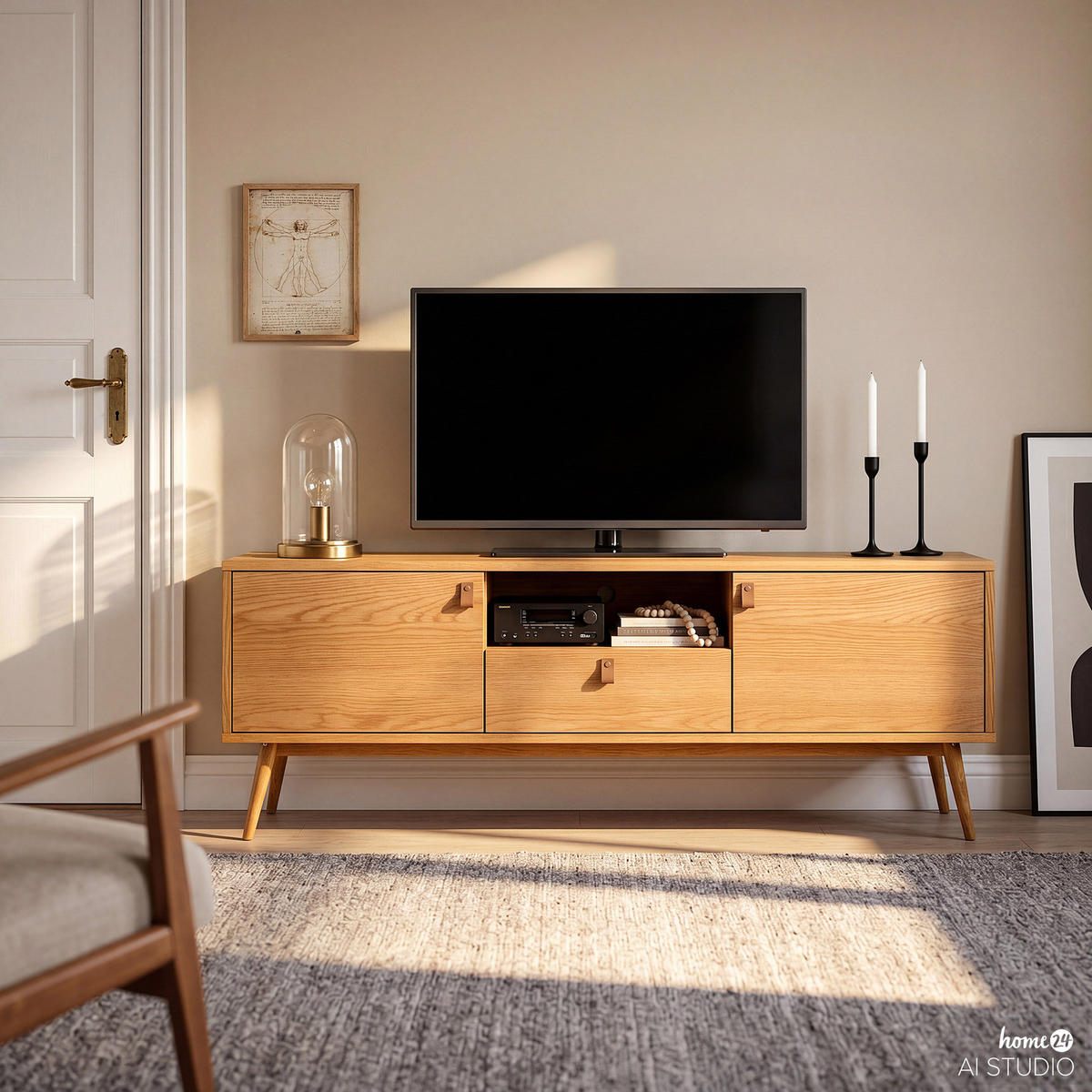 TV-LOWBOARD - Echtholzfurnier Eiche - 150 cm - Braun, Eichenholz/Holz (150/55/40cm) - home24