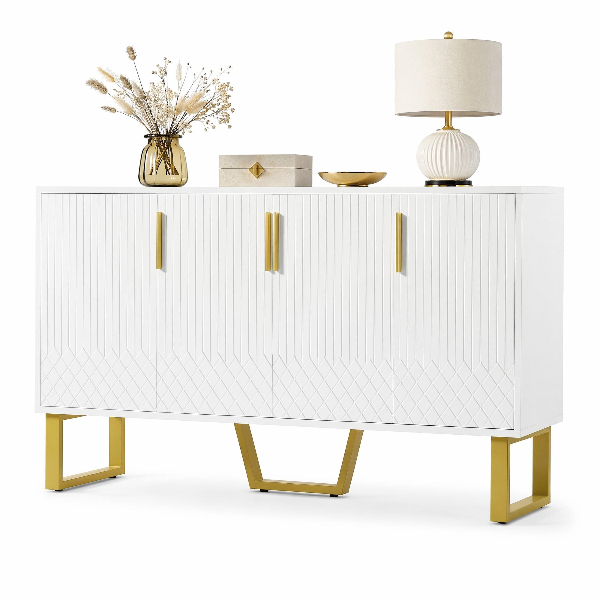 SIDEBOARD 4-türig 140 x 40 x 80 cm MDF Weiß Hochglanz - Weiß, Holzwerkstoff (40/80/140cm) - Meubliv