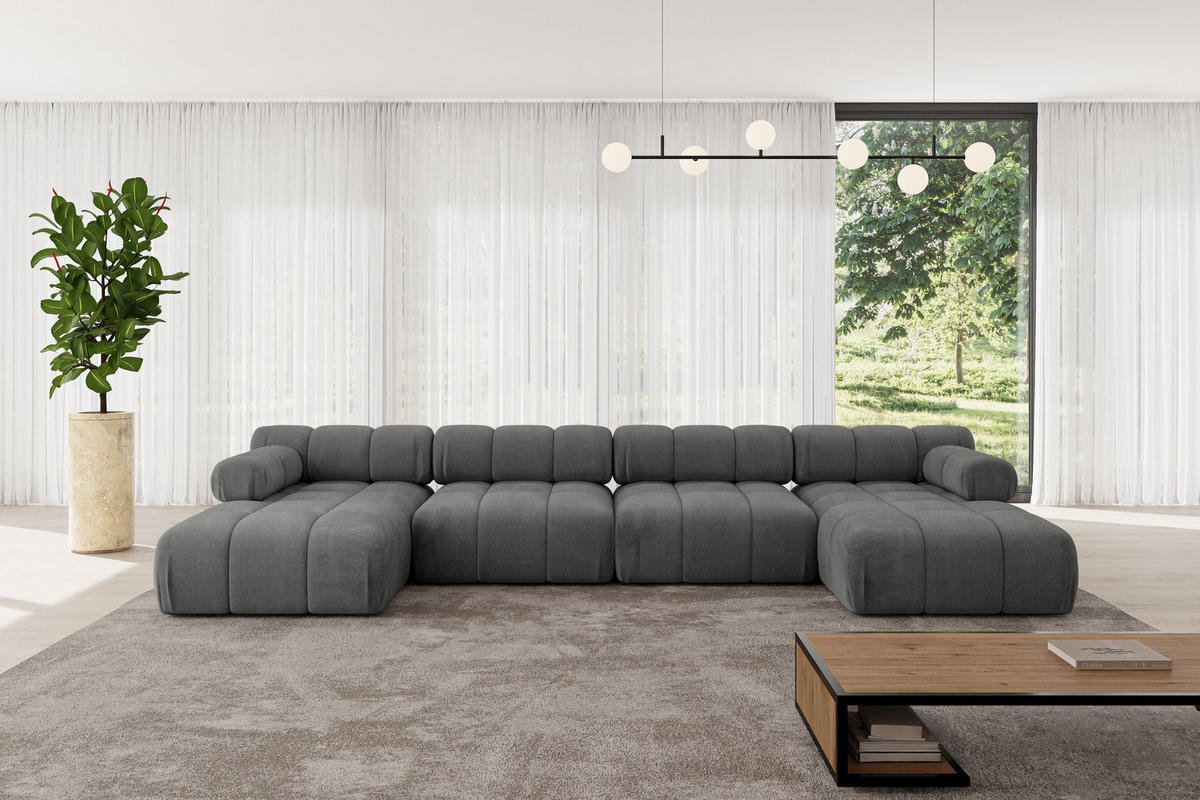 WOHNLANDSCHAFT modulares Sofa Tesso-U2 - 380x160x70 cm Dunkelgrau Velours - Dunkelgrau, Holzwerkstoff/Textil (380/70/160cm) - ALTDECOR