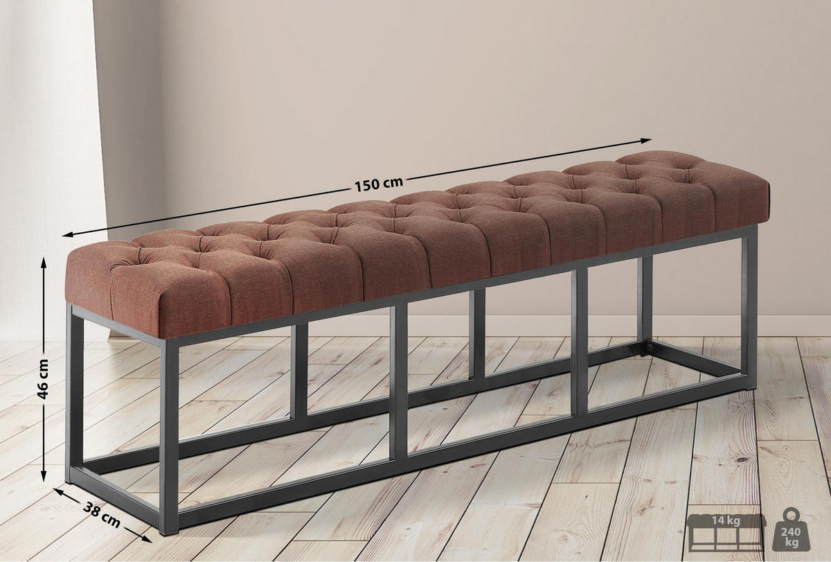 SITZBANK 150/38 cm Stoff Braun - Schwarz/Braun, Textil/Metall (150/46/38cm) - CLP