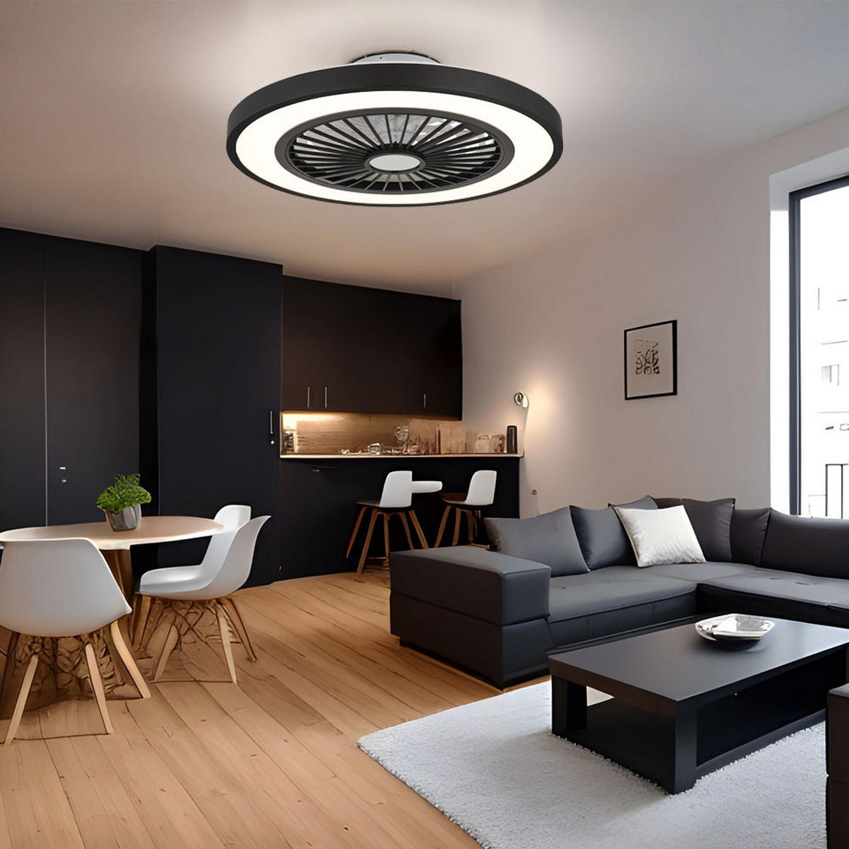 LED DECKENVENTILATOR Metall Schwarz - Schwarz, Metall (54/54/15.9cm) - Globo Lighting