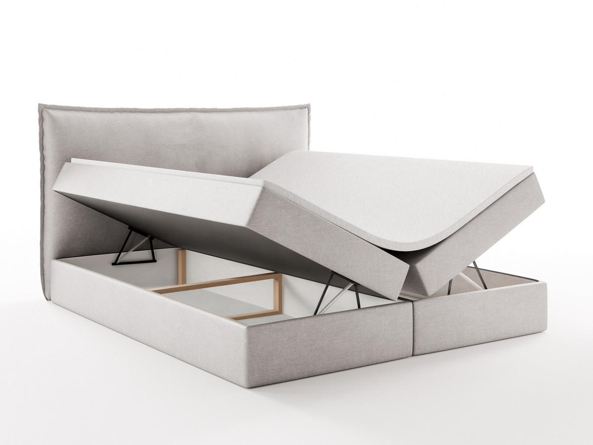 BOXBETT ARENO 200x200 cm Komplett-Set mit Bettkasten, Bonell-Matratze H3 und Topper - Grau - Grau, Textil (200/200cm) - Luxkor24