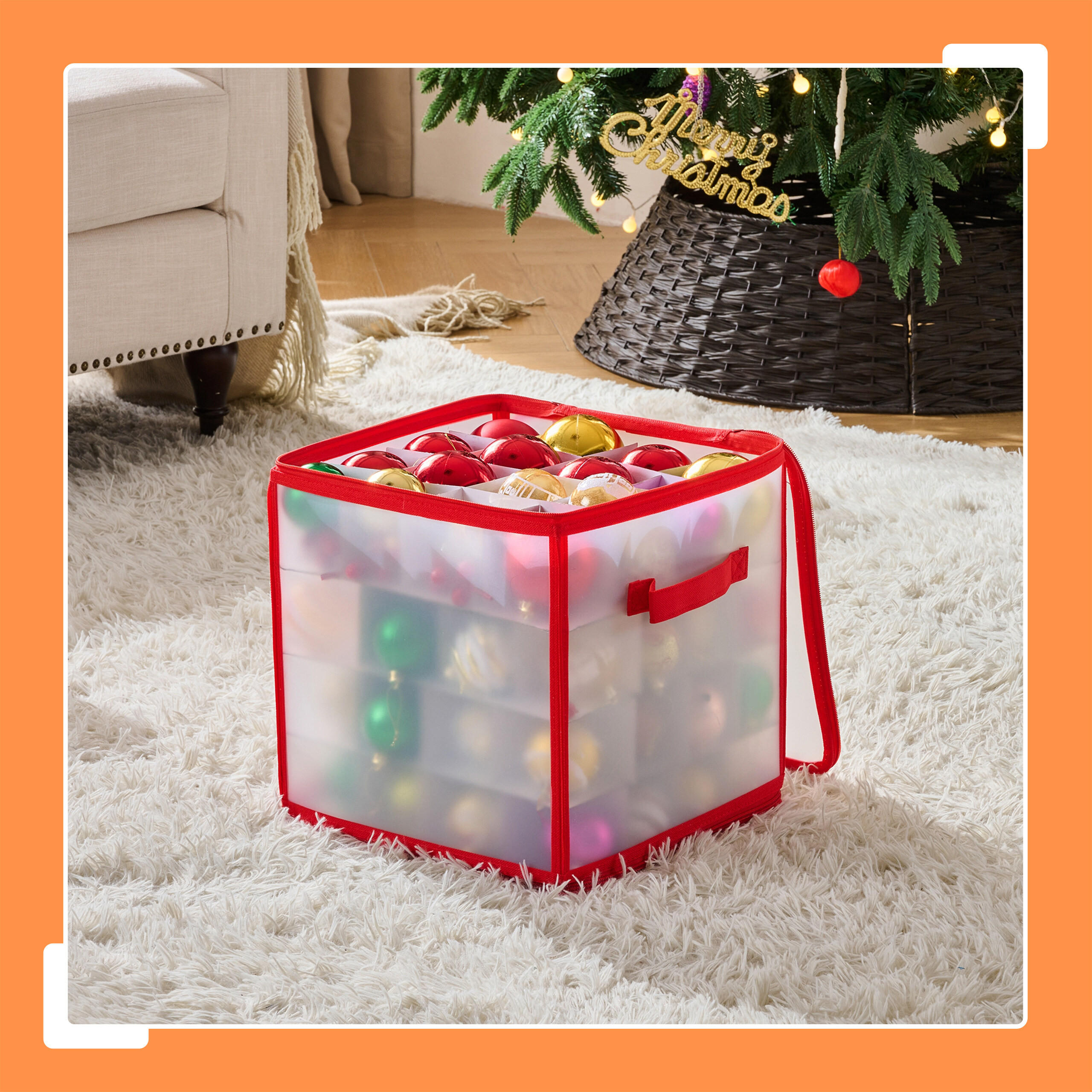 WEIHNACHTSKUGEL-AUFBEWAHRUNGSBOX - Transparent, Wellpappe/Kunststoff (36/18/36cm) - Relaxdays