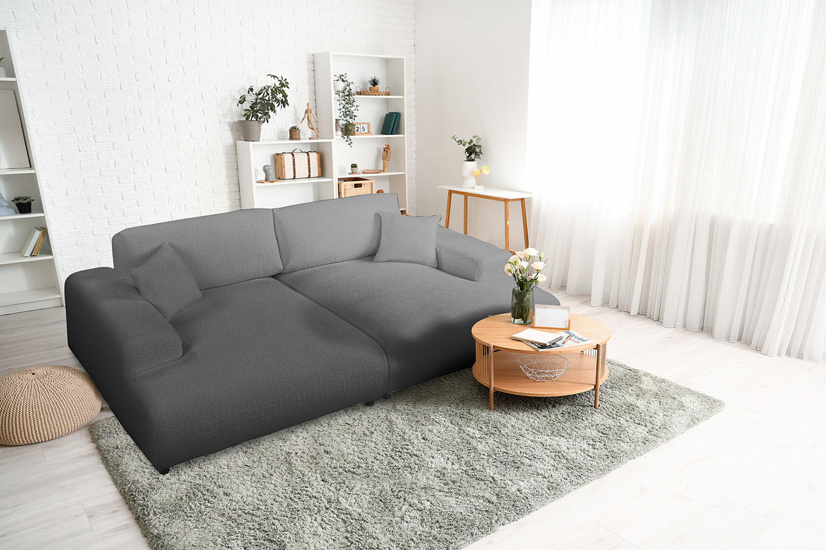BIGSOFA - Silberfarben/Schwarz, Kunststoff/Textil (237/79/144cm) - home24