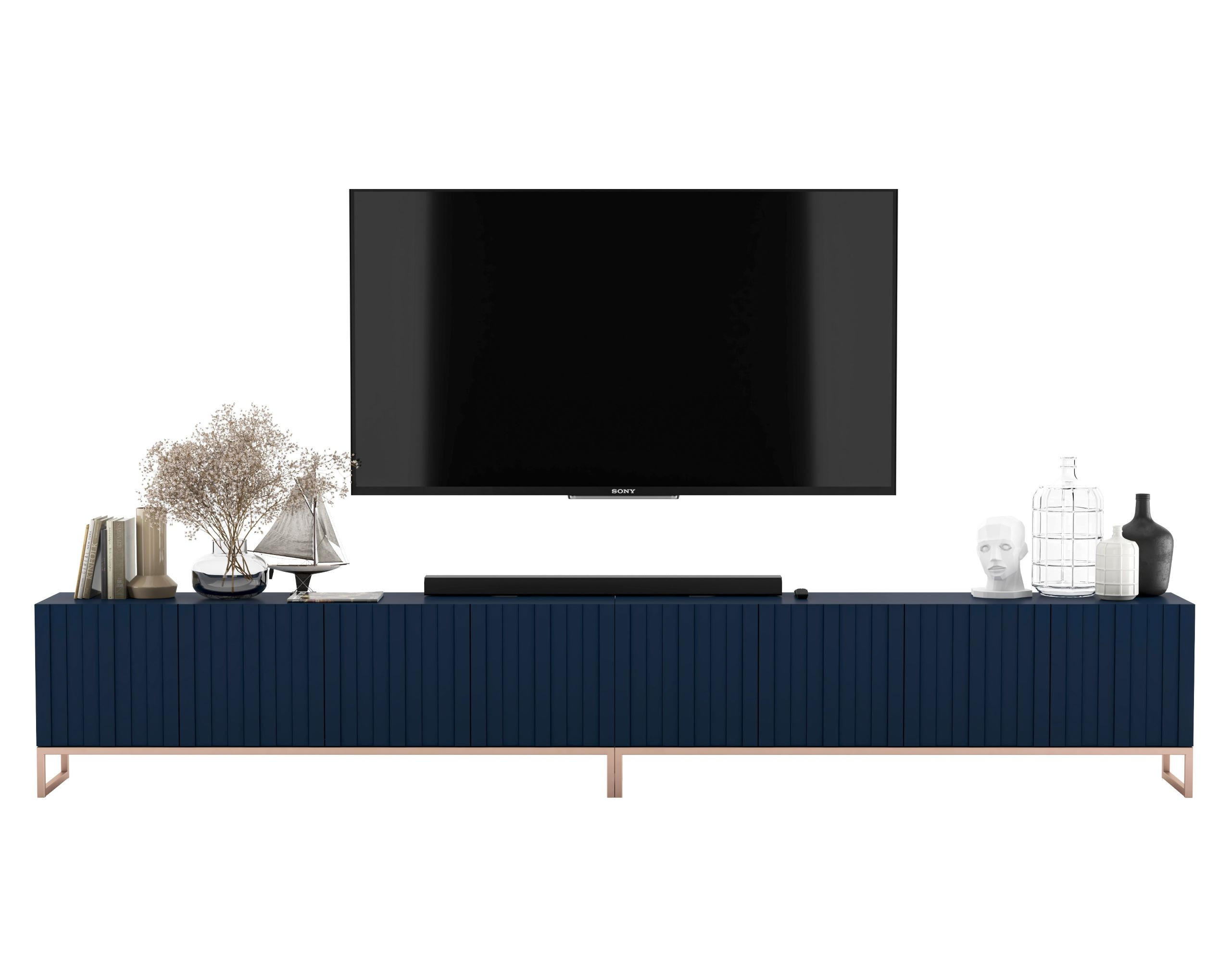 TV-LOWBOARD 2-er Set Elpis Marineblau mit Metallrahmen 150 cm - Blau/Kupferfarben, Holzwerkstoff/Metall (300/51.5/36.5cm) - Meble Lindner