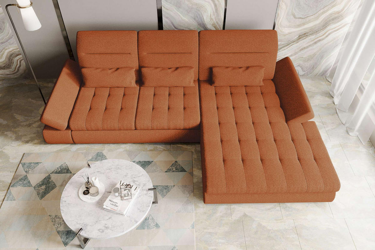 ECKSOFA Toscana Plus Strukturstoff inkl. Schlaffunktion - Rostfarben, Textil (300/179cm) - 99rooms