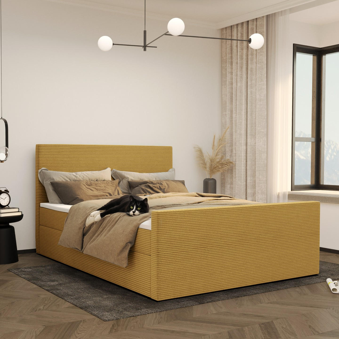 BOXBETT Mit Bettkasten Und Topper VIESTA Stoff Poso Gelb 120x200 cm H3-Bonell - Gelb, Holz/Kunststoff (120/200cm) - Kaiser Möbel