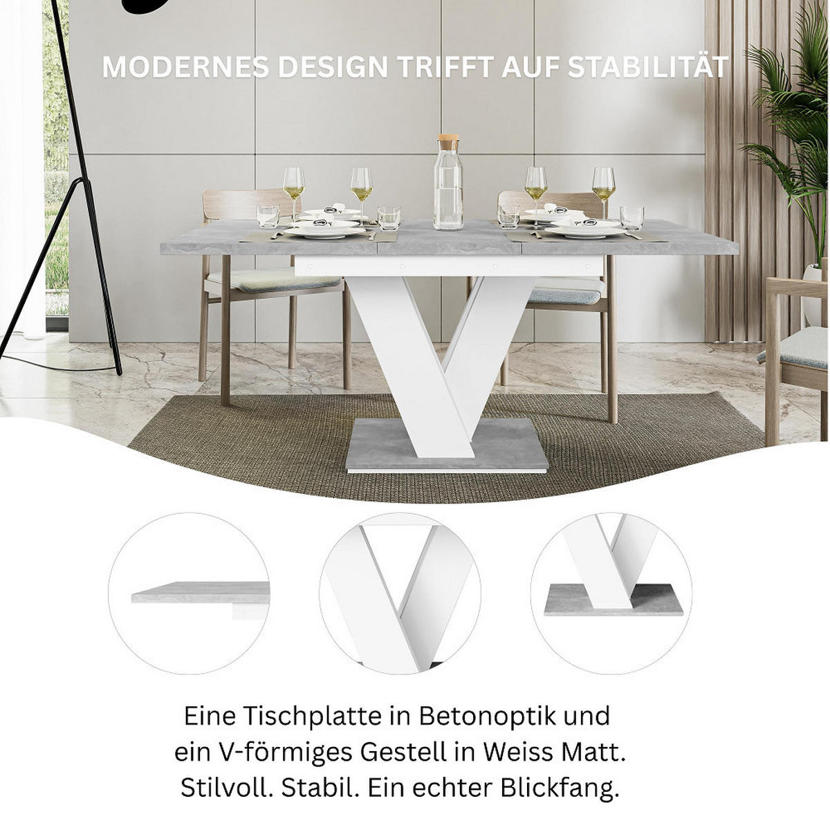 ESSTISCH Grau Betonoptik und Weiß Ausziehbar 120 - 160 cm - Weiß/Grau, Holzwerkstoff (120/80/75cm) - PROSPERO