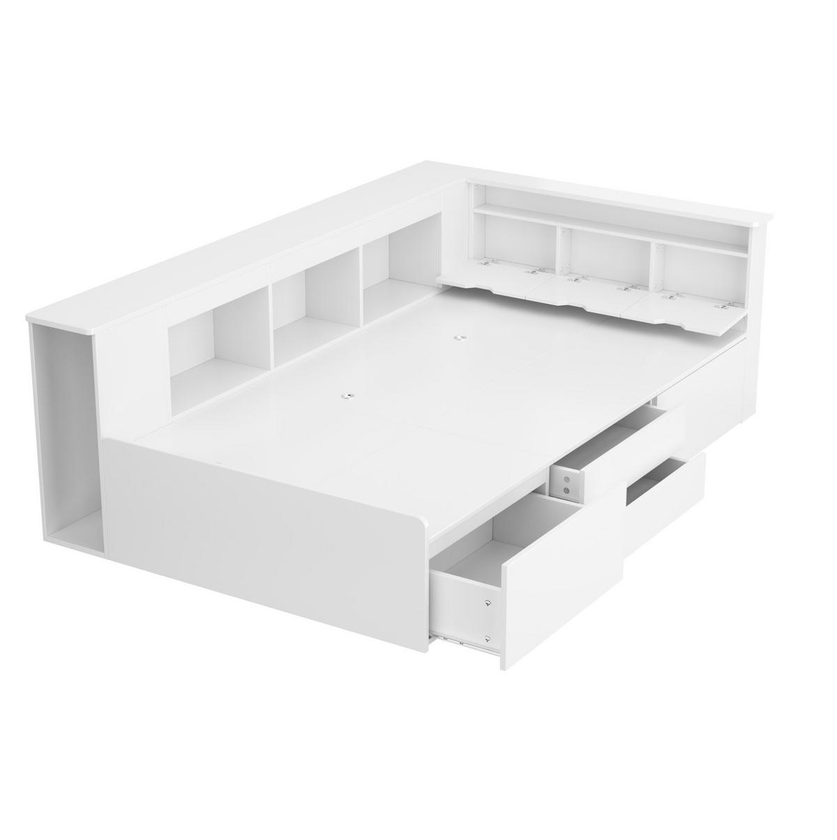 KINDERBETT 90/200 cm aus MDF mit 4 Schubladen, Bücherregal und Stauraum Weiß - Weiß, Holzwerkstoff (90/200cm) - Modenvie