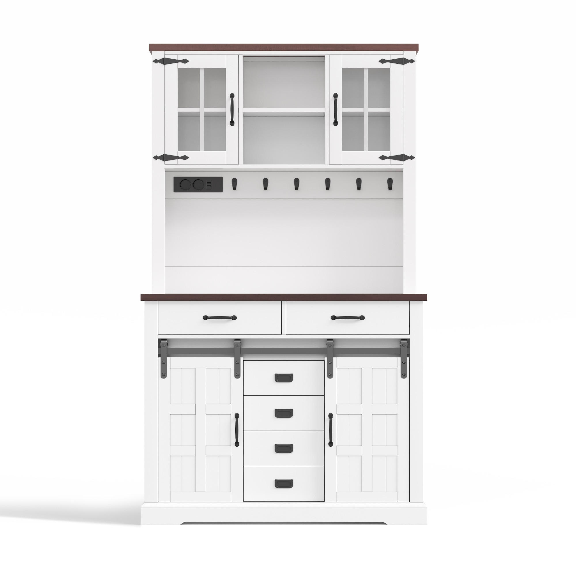 BUFFET 108/40/181 cm Weiß mit Steckdose, LED-Beleuchtung, Arbeitsplatte und 6 Schubladen - Weiß, Holz (108/180/40cm) - Oxeza
