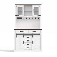 BUFFET 108/40/181 cm Weiß mit Steckdose, LED-Beleuchtung, Arbeitsplatte und 6 Schubladen - Weiß, Holz (108/180/40cm) - Oxeza