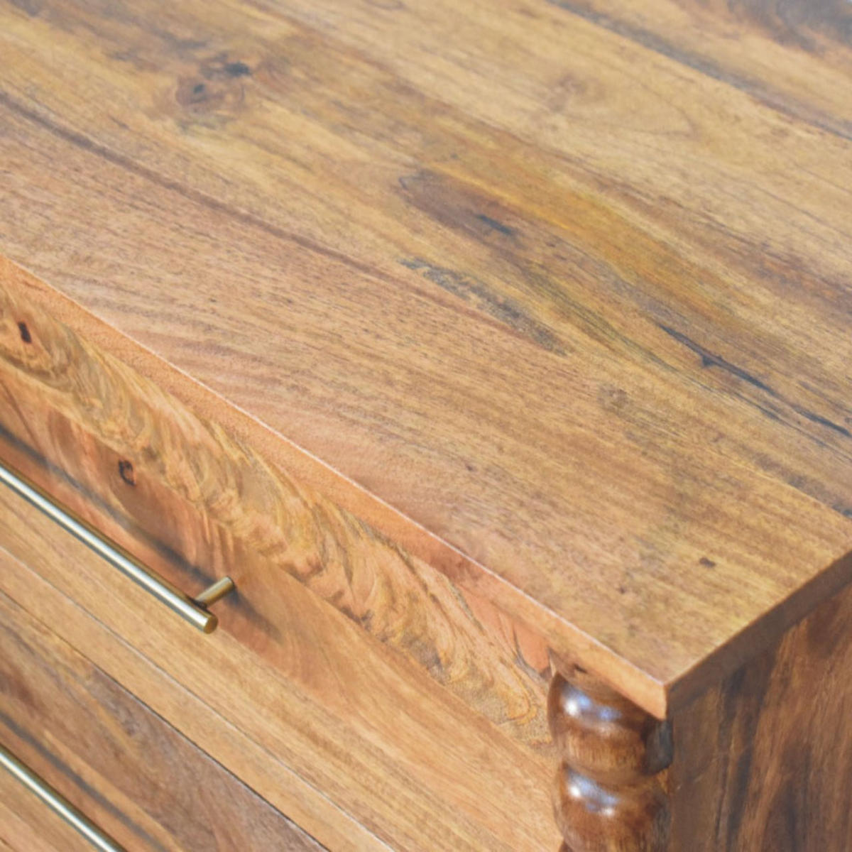 KOMMODE mit Amber-Eichen-Finish, 3 Schubladen, gedrechselte Spindelbeine, braun - Braun, Holz/Metall (90/87/42cm) - Artisan Furniture