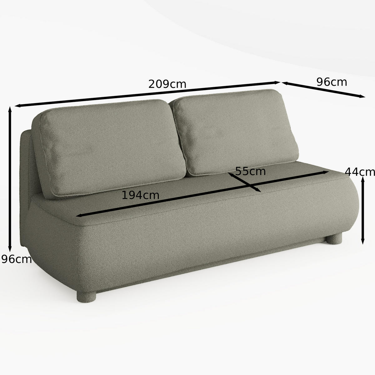 SOFA LUMIO Weiß Bouclé-Stoff mit Schlaffunktion und Bettkasten - Weiß, Holz (209/96/96cm) - Barchello