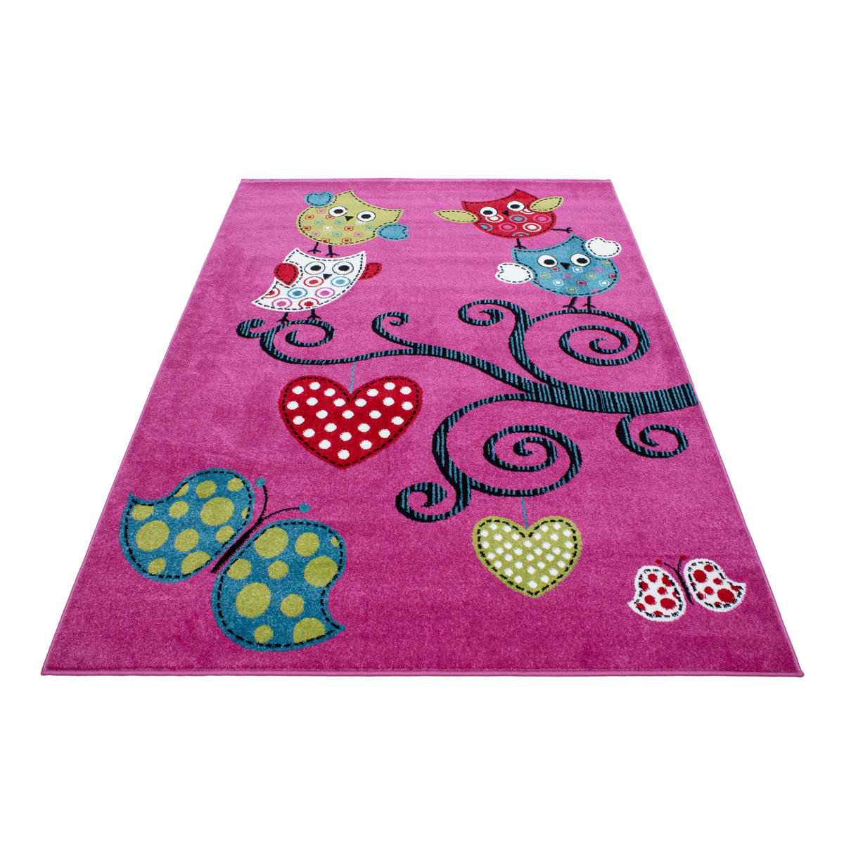 KINDERTEPPICH Eule Polypropylen gewebt saugroboter Kurzflor Kinderzimmer Violett Läufer 80x150 - Lila, Textil (80/150cm) - KADIMA DESIGN