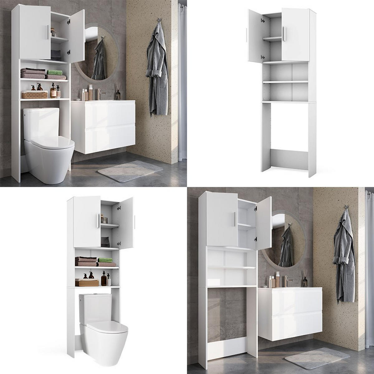 TOILETTENSCHRANK Weiß 64 x 190 cm mit 2 Türen - Weiß, Holzwerkstoff (64/190/26cm) - Vicco