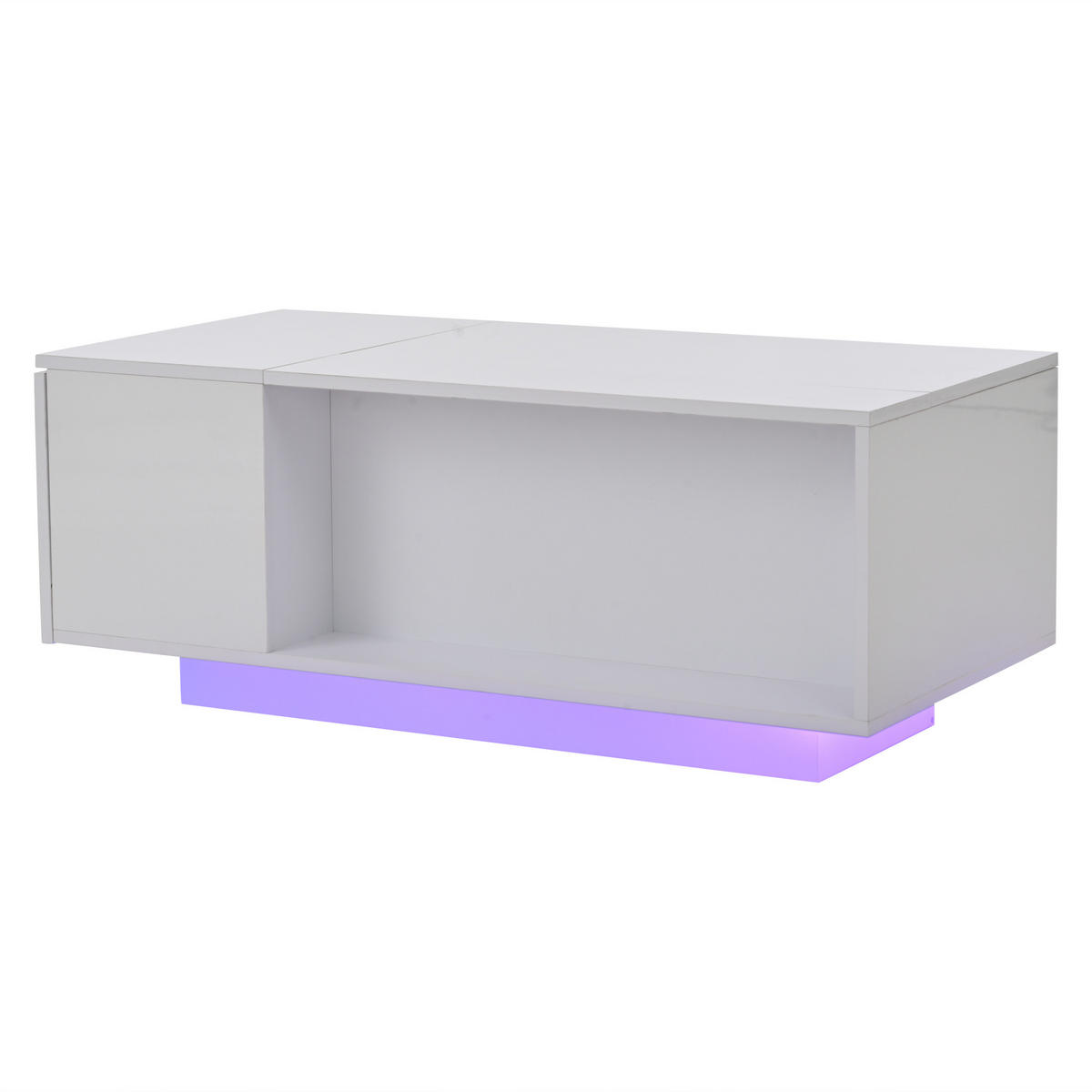 COUCHTISCH 100/50/40 cm höhenverstellbar mit verstecktem Stauraum und LED-Licht - Weiß, Holzwerkstoff (100/50/40cm) - OKWISH