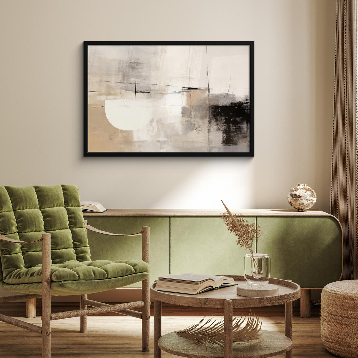 ZARÁMOVANÝ PLAGÁT Abstraktné - Umenie - Sivé 90x60 cm - svetlosivá, papier (90/60cm) - MuchoWow