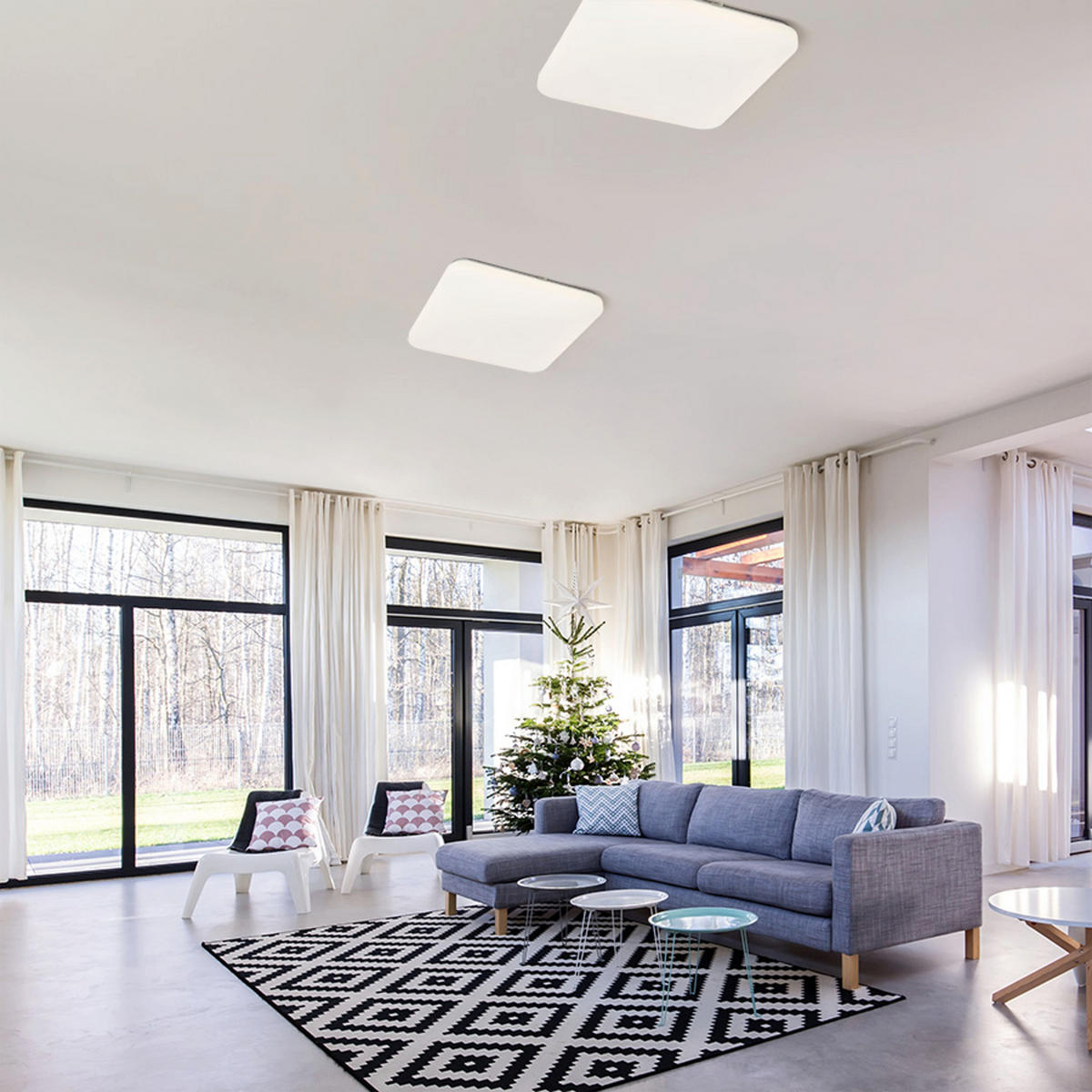 DECKENLEUCHTE SEMPRE SQ 63 Sensor- milchfarbenes Acryl 76 W - Transparent, Kunststoff (63/63/75cm) - Rendl