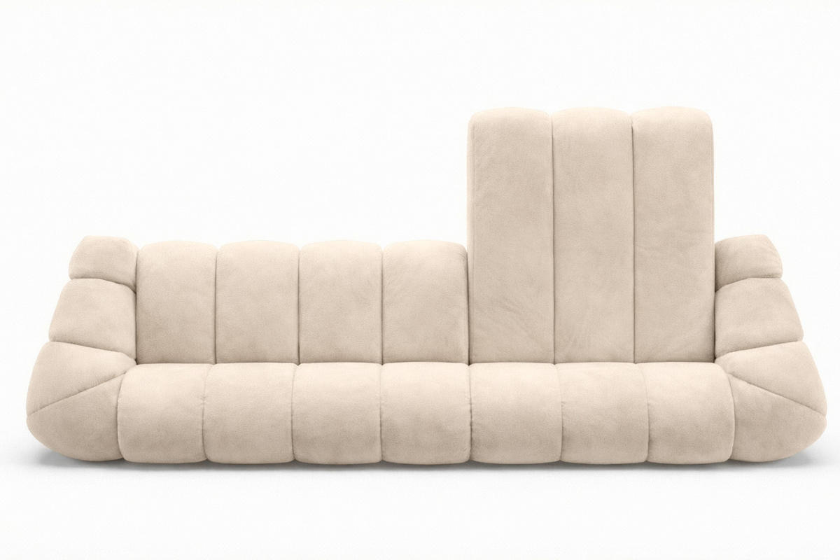 ECKSOFA Modulare L-Form, Veloursstoff Bluvel, Creme, Rechts, CROISSANT XL - Creme, Holz (340/190cm) - Kaiser Möbel