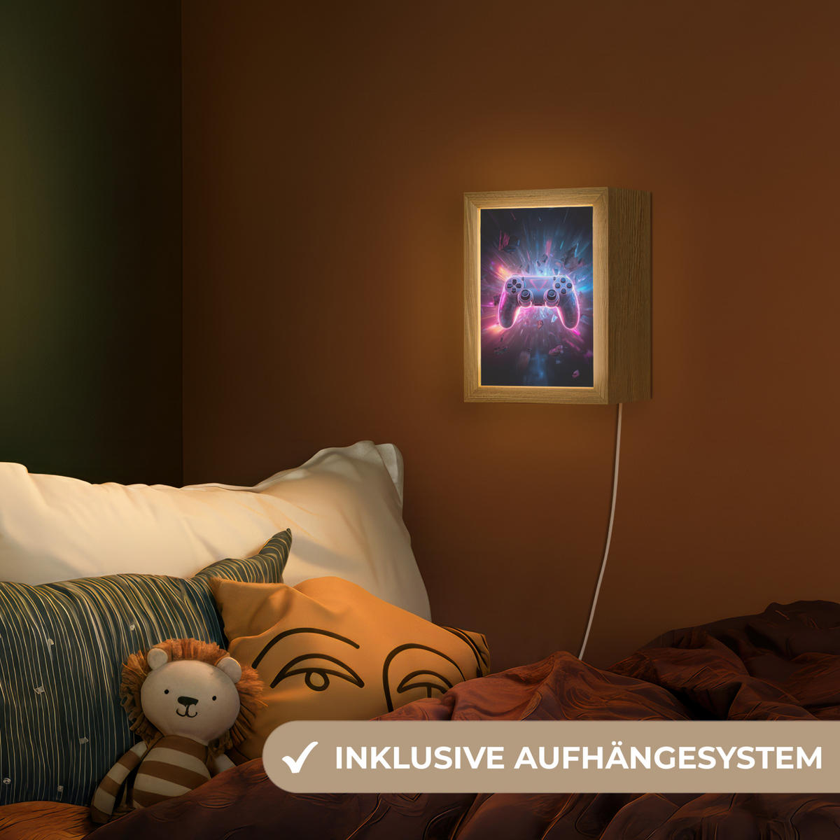 NACHTTISCHLAMPE Controller - Neon - Explosion - Abstrakt 15x20 cm - Violett, Holzwerkstoff (8/15/20cm)