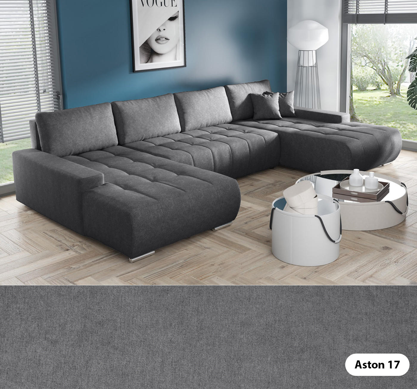 ECKSOFA U Form Bonari U, Grau - Hellgrau, Textil (185/85/350cm) - Meblito