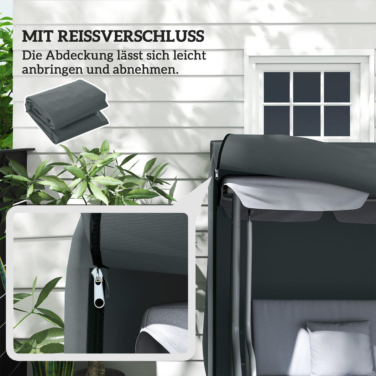 HOLLYWOODSCHAUKEL-ABDECKUNG Oxford Grau - Grau, Textil (125/172/220cm) - Outsunny