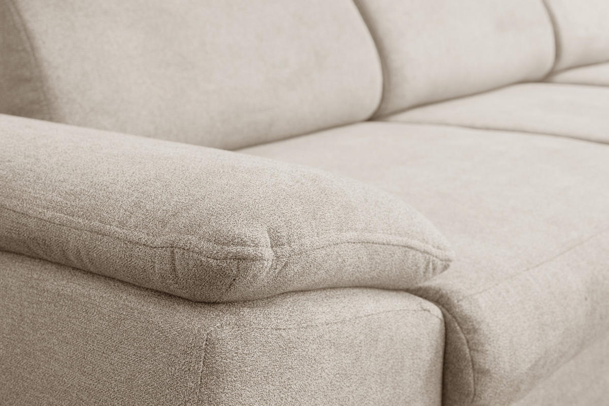ECKSOFA MALIBU mit Schlaffunktion und Bettkasten, Farbe: Beige, Velourstoff, Ottomane Rechts - Beige, Textil (276/184cm) - VENASI MÖBEL