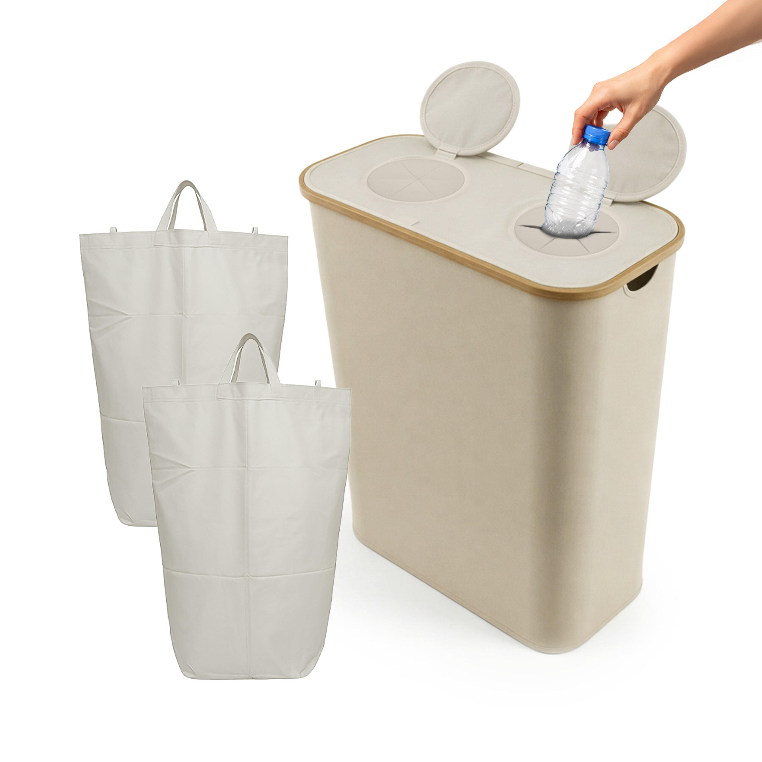 PFANDFLASCHEN-SAMMELBEHÄLTER - Beige, Holz/Kunststoff (57/80/37cm) - Relaxdays