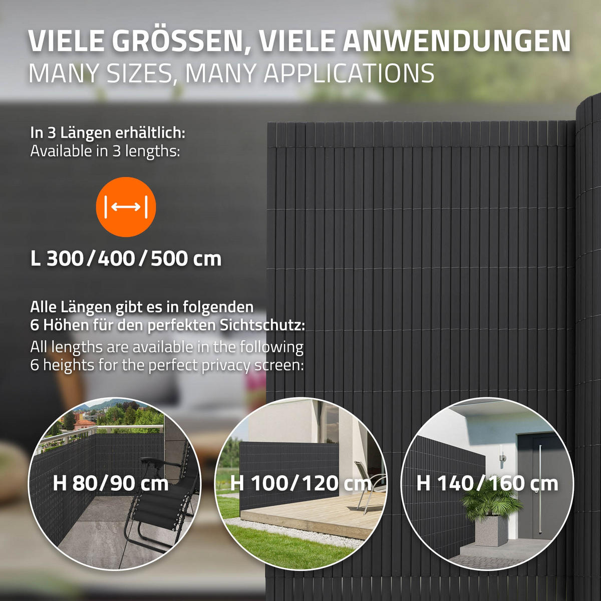 SICHTSCHUTZZAUN 2er Set - Anthrazit, Kunststoff (500/160cm)