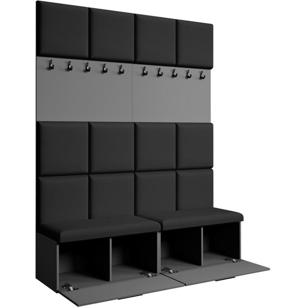 GARDEROBE Margaret I+I 162/203/43 mit gepolsterten Paneelen und Schuhschrank - Schwarz/Graphitfarben, Holzwerkstoff/Kunststoff (162/203/43cm) - Beautysofa