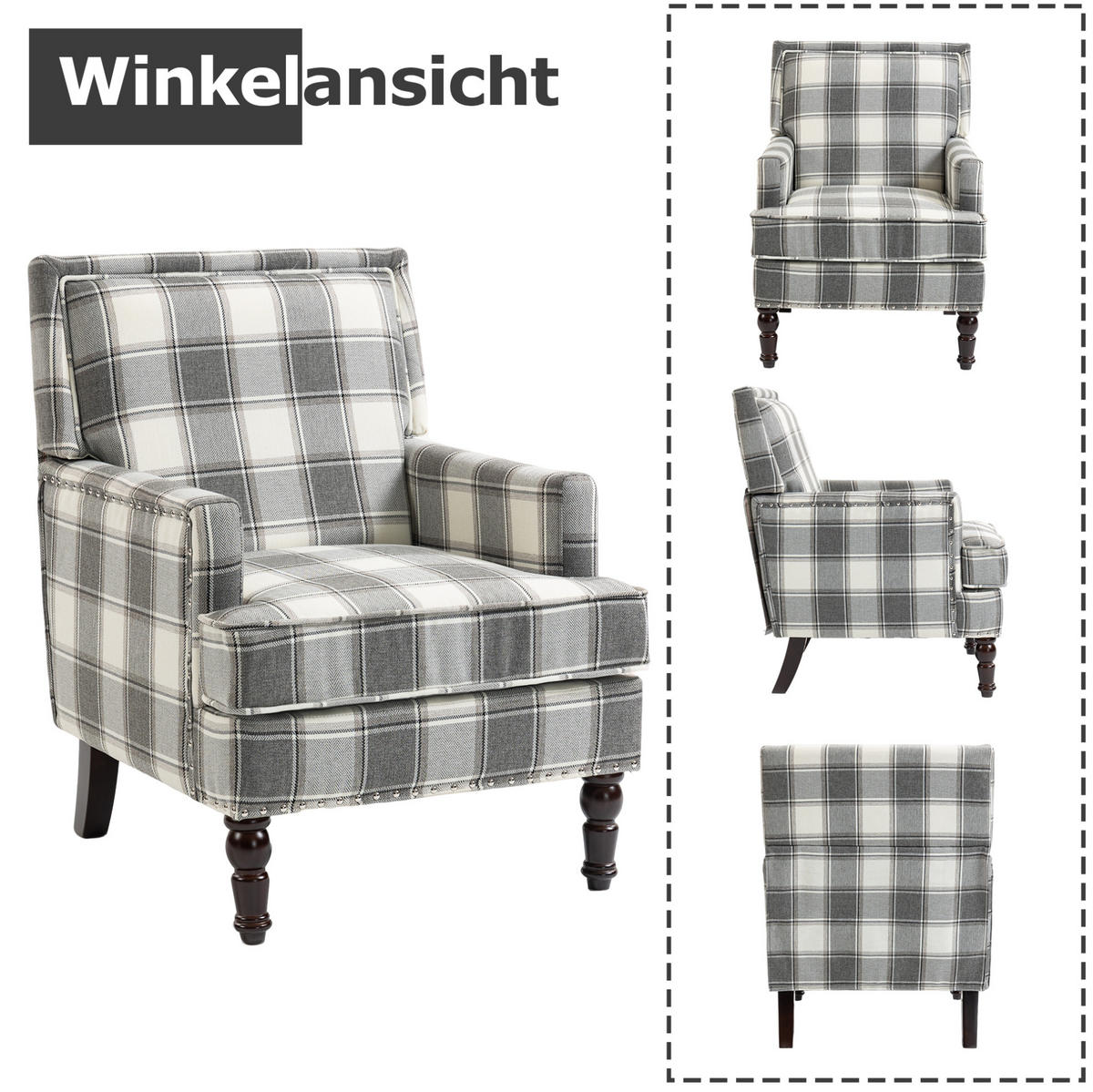 SESSEL 69/69/89 cm weiß-grau aus Baumwollleinen mit Streifenmuster - Weiß, Textil (69/89/69cm) - OKWISH