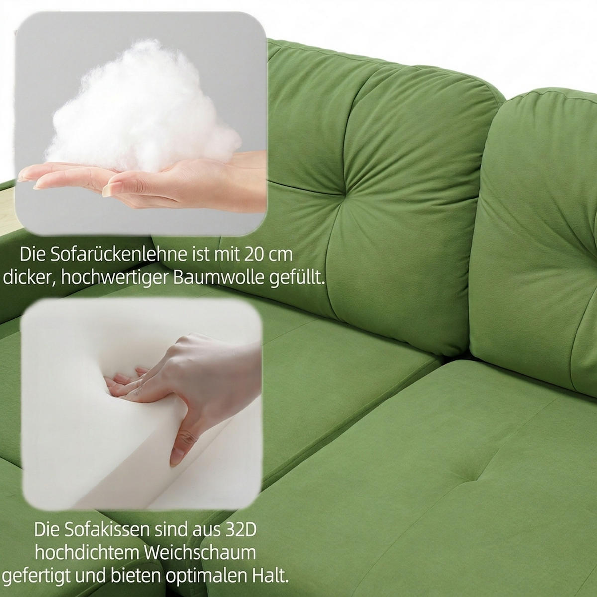 ECKSOFA 228/115/78 cm Grün mit ausziehbarer Ottomane, USB-Anschluss und Stauraum - Grün, Textil (228/80cm) - Oxeza