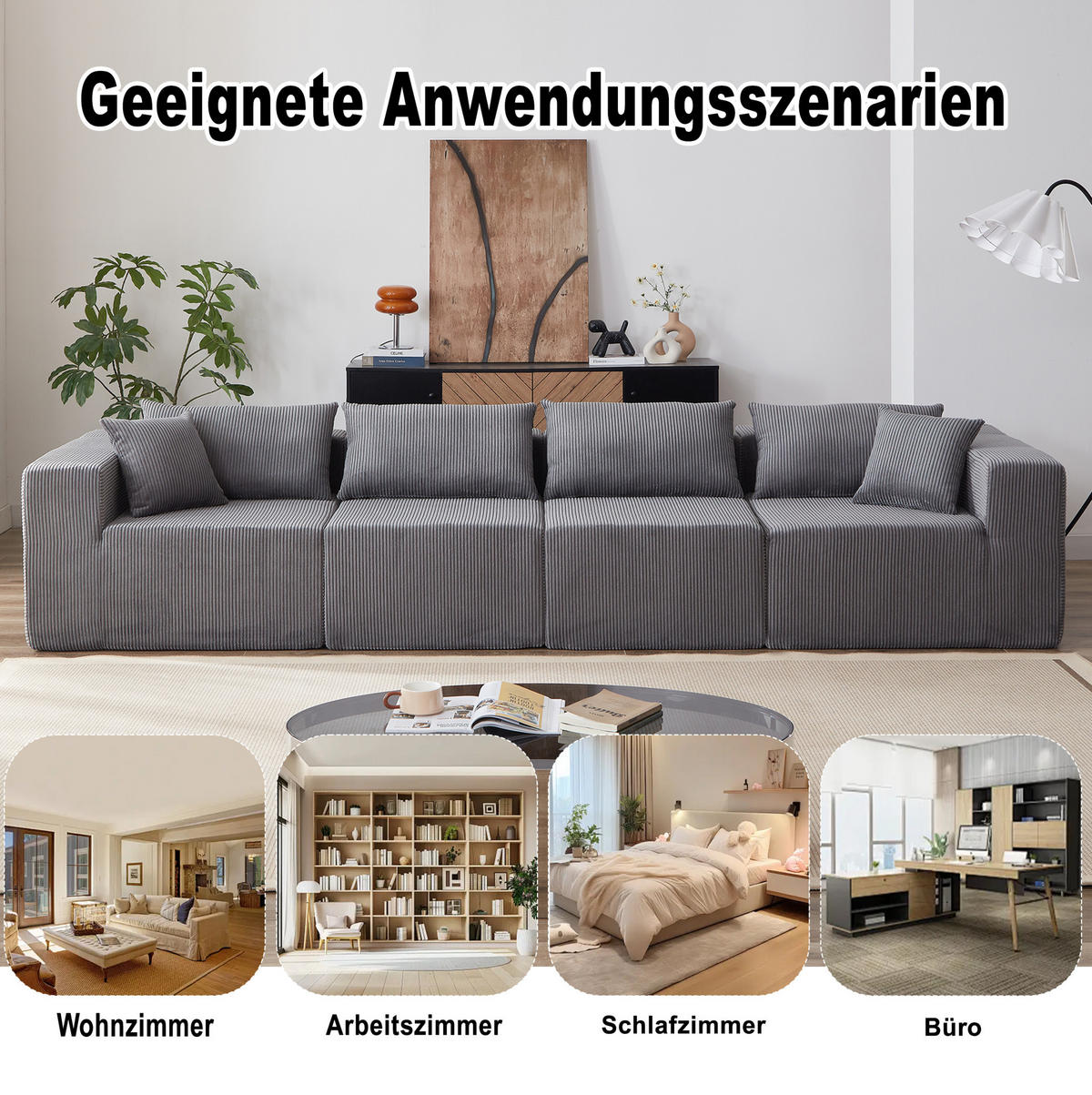 ECKSOFA 264/167/71 cm grau aus Cord und Schaumstoff ohne Montage - Grau, Textil (167/264cm) - OKWISH