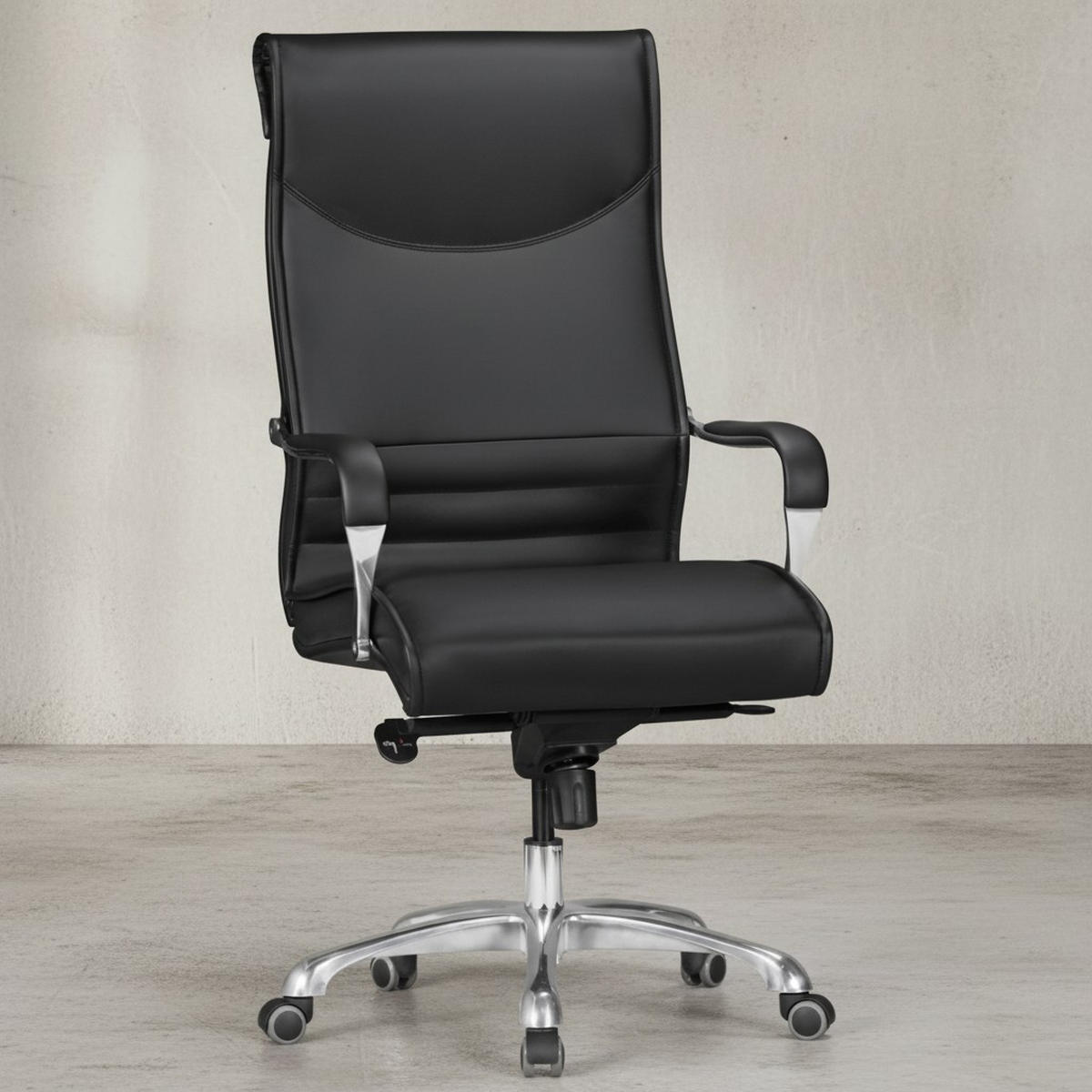 CHEFSESSEL XXL Kunstleder ergonomisch höhenverstellbar bis 150 kg VENGA, Schwarz 61x60x126 cm - Silberfarben/Schwarz, Kunststoff/Textil (61/126/60cm) - KADIMA DESIGN